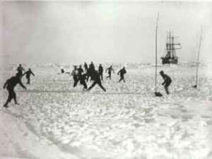 Football on the ice. (Photographer: Frank Hurley)